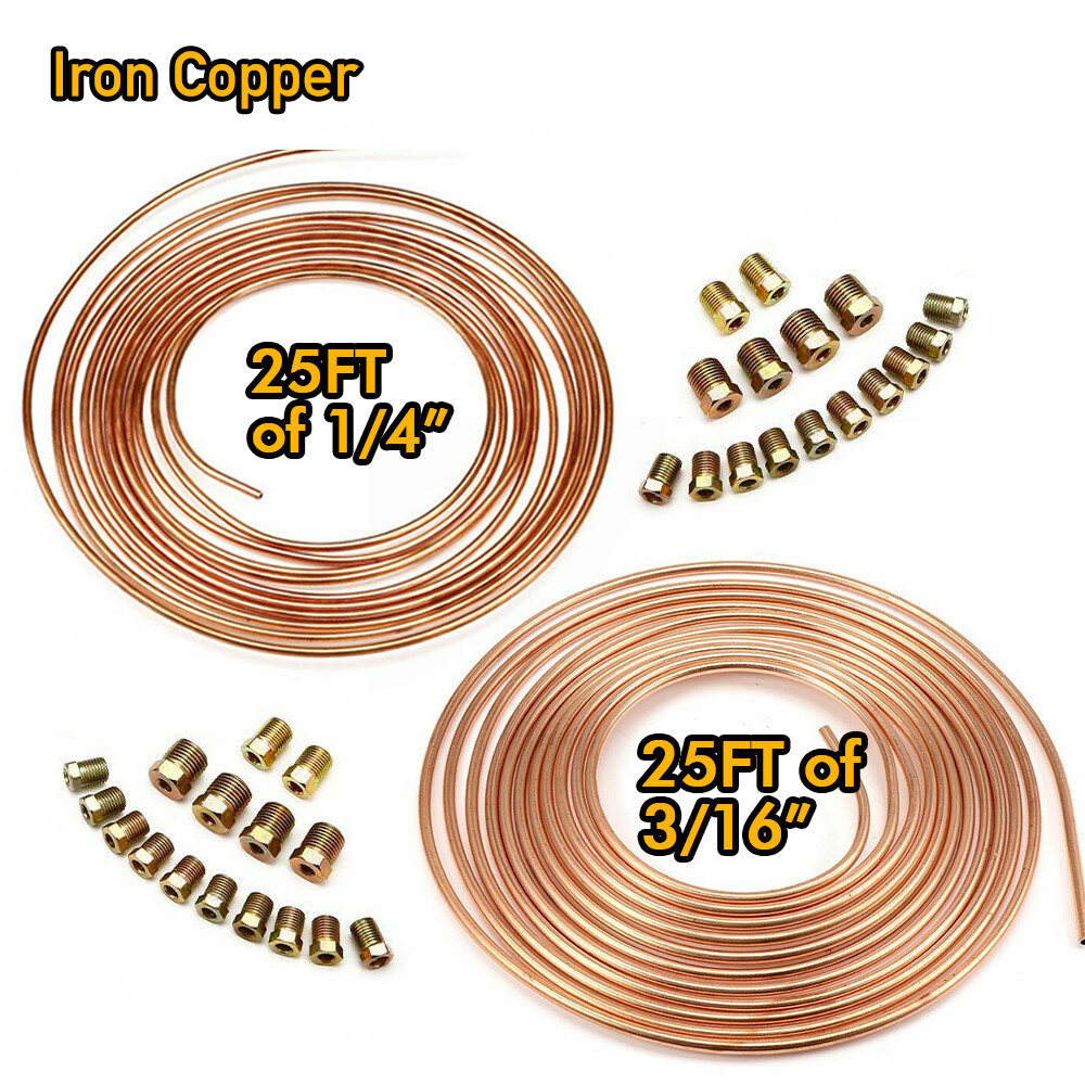 Iron Copper Brake Line Tubing Kit 3/16" 1/4 Od 25 Foot Coil Rolls All