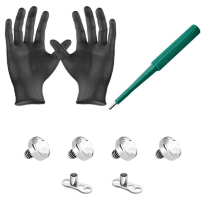 Dermal Anchors Piercing Kit Clear 4mm Top Gems Dermal Bases Puncher and Gloves 