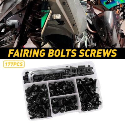 177pc Black Fairing Fender Bolt Kit Bodywork Screws For Honda Kawasaki Suzuki