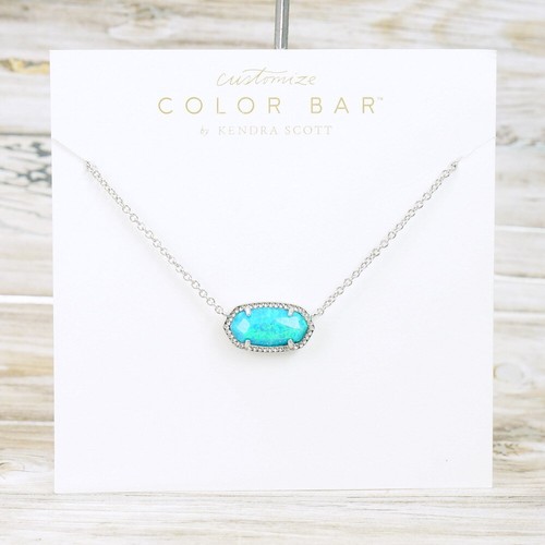 NWOT Kendra Scott Elisa Kyocera Opal Turquoise Necklace Silver Tone
