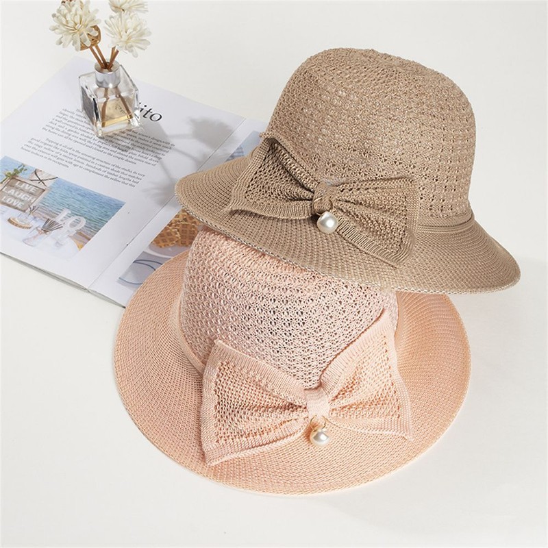 Foldable Bow Bucket Cap Beach Sunscreen Cap Sun Hat Straw Hat Brim Cap