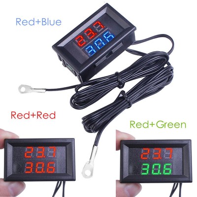 3Pcs DC Thermometer Digital Temperature Sensor NTC Metal Sample Dual LED Display