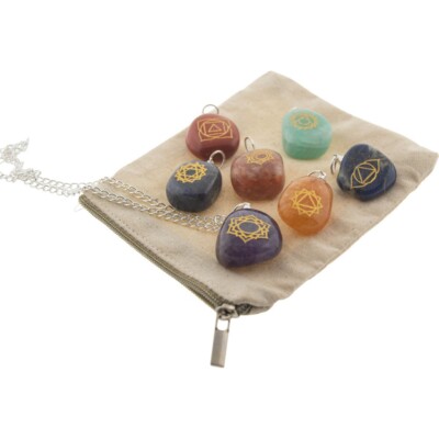 Tumbled Stone Pendant with Chain - Chakra (Set of 7)