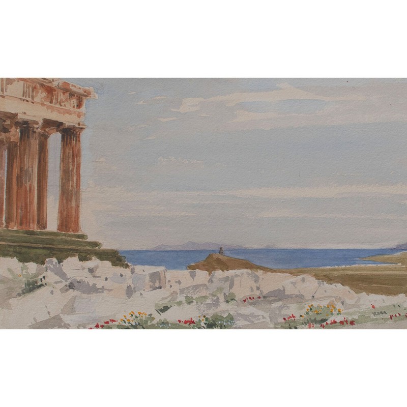 Athen Akropolis Pantheon Historische Ansicht Aquarell Unsigniert Mitte 19 Jhd