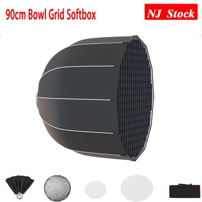 US 90cm Quick Release Bowl Grid Softbox Diffuser Fr Bowens Mount Flash LED Light