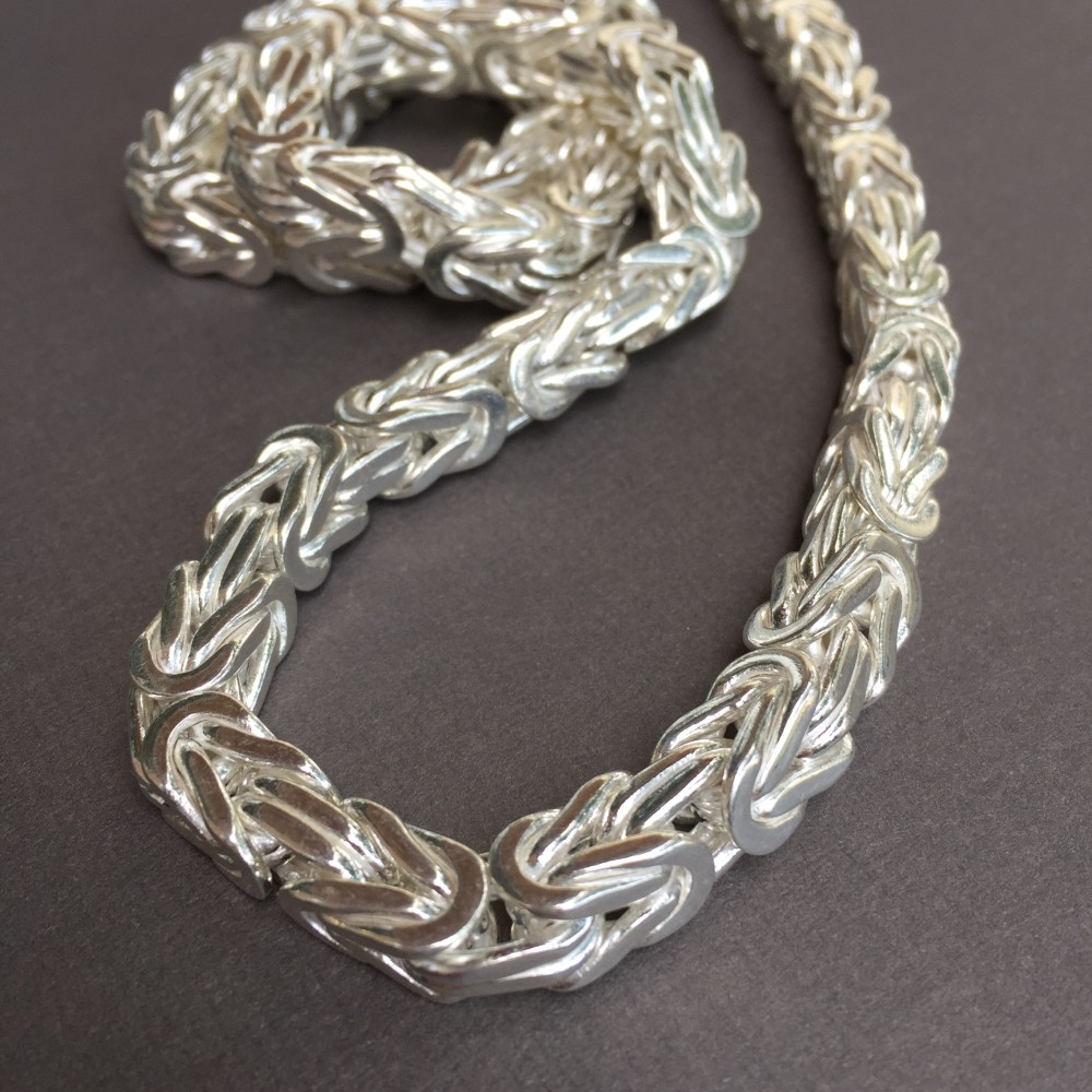 Pre-owned Handmade Mens Square King Byzantine Chain Necklace 7mm 174gr 27" 925 Sterling Silver