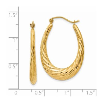 Pre-owned Diamond2deal 14k Yellow Gold Polished Twisted Oval Hollow Hoop Earrings
