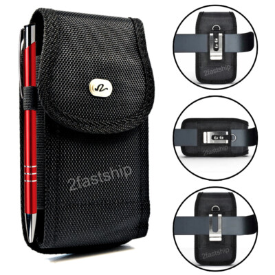 For iPhone Samsung Rugged Nylon Belt Clip Holster Pouch Fits Otterbox Case (Lg)