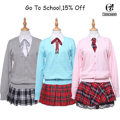 Japan School Uniform Cosplay JK Girls Sweater Shirt Pleated Skirt Suit Costume