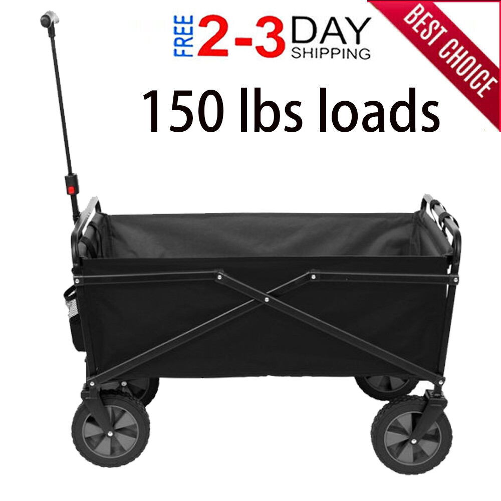 Compact Outdoor Folding Utility Wagon Heavy Steel Frames Withstand Up 150 Pounds