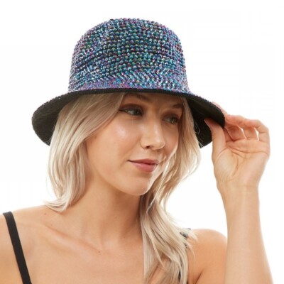 Rhinestone Bucket Hat Sun Visor Festival Costume Adjustable Party Hat [Blue]