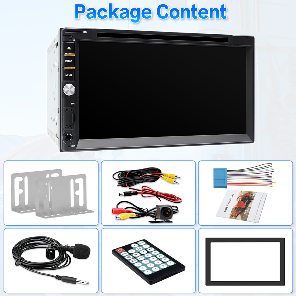 Double 2Din In Dash Sony CD Lens 6.2" Car Stereo Radio DVD Player AUX BT TF MP3