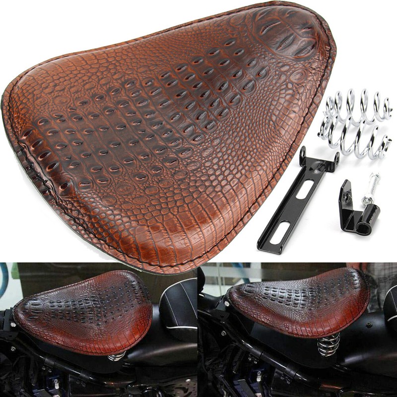 KATUR - Motorcycle Slim Synthetic Leather Saddle Black Crocodile Mounting Cap Cowl Pad for Most Solo Passengers Harley Sportster Bobber Chopper Custom