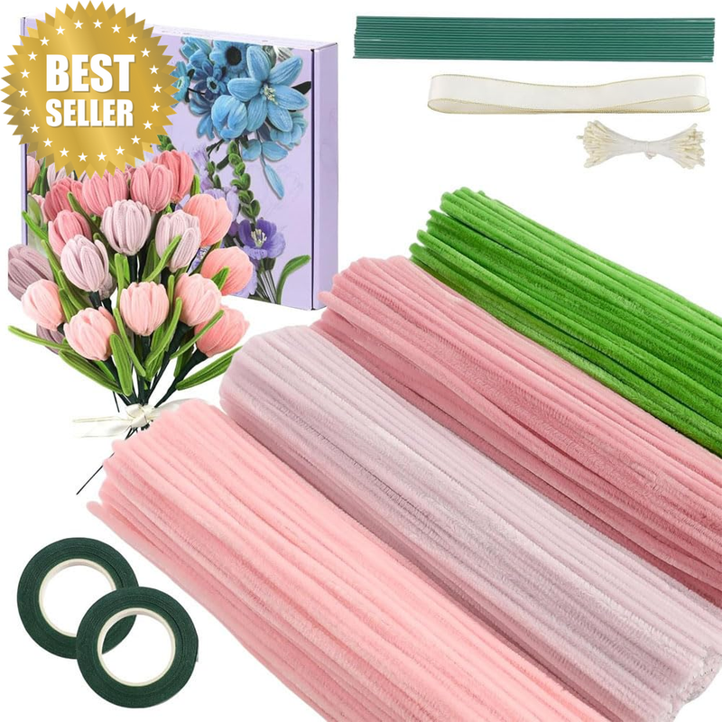 400 Pcs Pipe Cleaners Craft Kit - Chenille Stems for DIY Flower Making, Includes