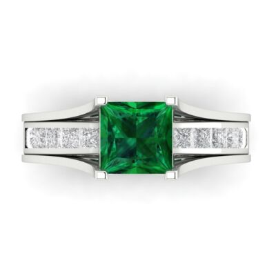 Pre-owned Pucci 3.4 Princess Cut Simulated Emerald Wedding Ring Set Sliding Solid 14k White Gold