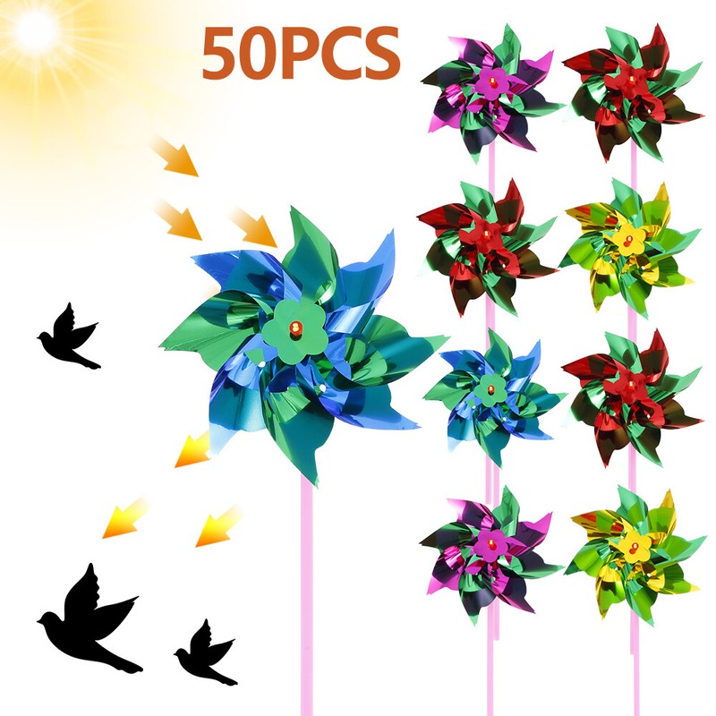 50Pcs Plastic Windmill Pinwheel Wind Spinner Kids Toy Lawn Garden Party Decor US