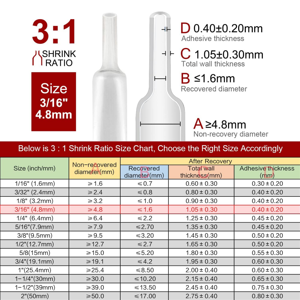 Heat Shrink Tubing 3:1 Marine Wire Wrap Insulation Cable Sleeve Tube Assortment