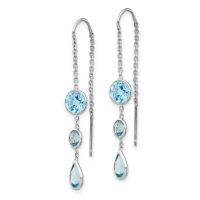 Pre-owned Superdealsforeverything Real 14kt White Gold Blue Topaz Dangle U Wire Earrings