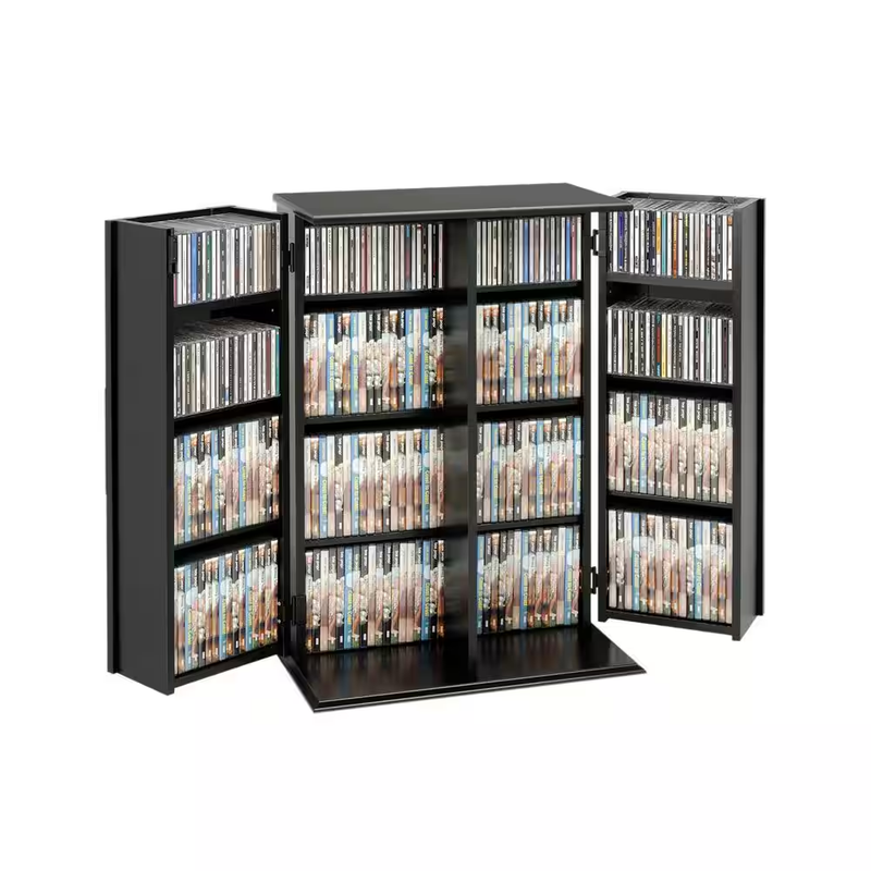 Media Storage Cabinet With Locking Doors Adjustable Shelves CD DVD Discs VHS