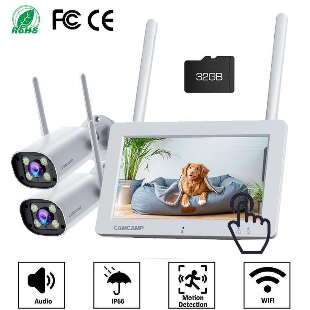 With Monitor Home Outdoor 2k Wifi Ip Camera+32gb