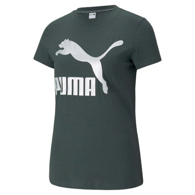 

Puma Classics Logo Футболка с круглым вырезом и короткими рукавами Женские зеленые повседневные топы 53186, Зеленый