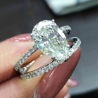925 Silver Filled Women Wedding Ring Cubic Zircon 2pcs/set Jewelry Gift Sz 6-10