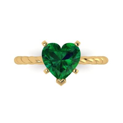 Pre-owned Pucci 2 Heart Cut Emerald Designer Rope Statement Classic Ring Real 14k Yellow Gold