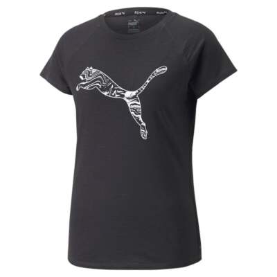 Спортивная футболка Puma Run Logo с круглым вырезом и короткими рукавами, женские черные повседневные топы 5