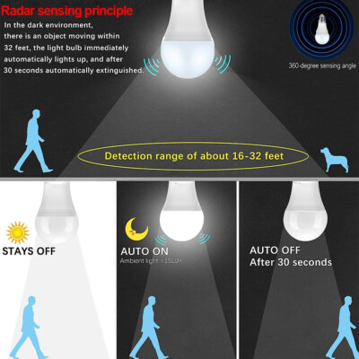E26/ E27 12W White LED Radar Motion Sensor Light Bulbs Hallway Garage Basement