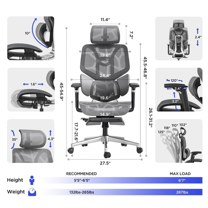 Hbada E3 Ergonomic Office Chair Elastic Adaptive Adjustment Back Lumbar Support