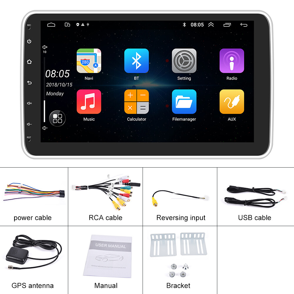 Single 1DIN Rotatable 10.1'' Android 10 Touch Screen Car Stereo Radio GPS Wifi