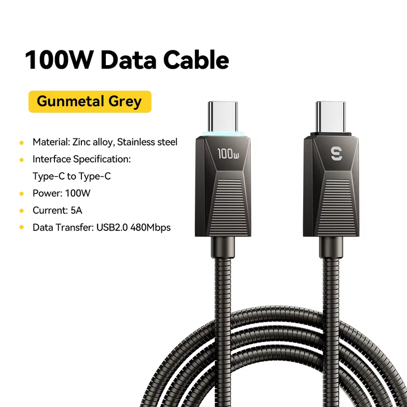 240W Super Fast Charge Type-C Cable 100W Fast Charging Stainless Stee Data Wire