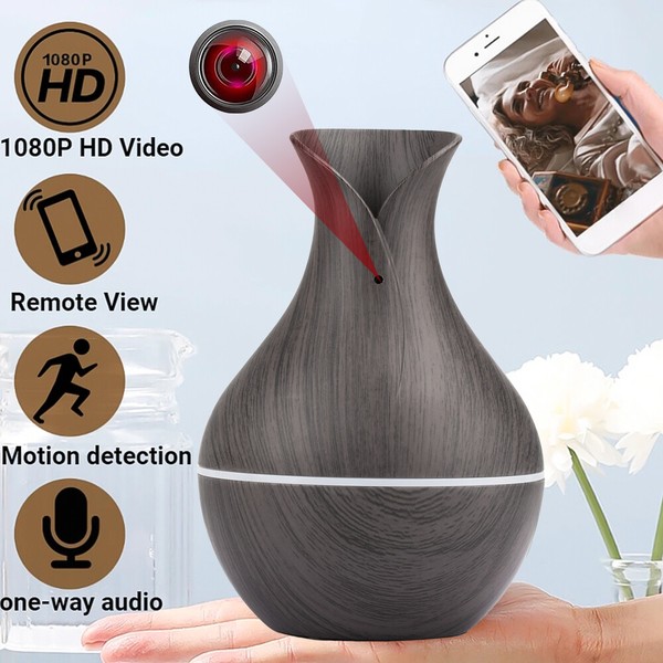 Hidden camera vase with smartphone connectivity features.