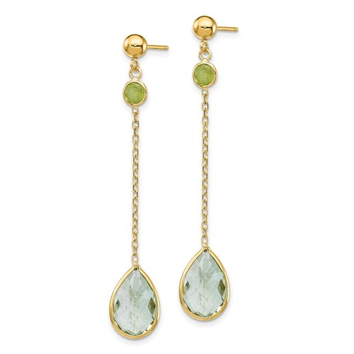 Pre-owned Goldia 14k Peridot And Green Quartz Post Earrings In Yellow