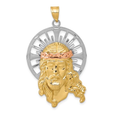 Pre-owned Skyjewelers Real 14kt Tri-color Diamond-cut Christ Pendant