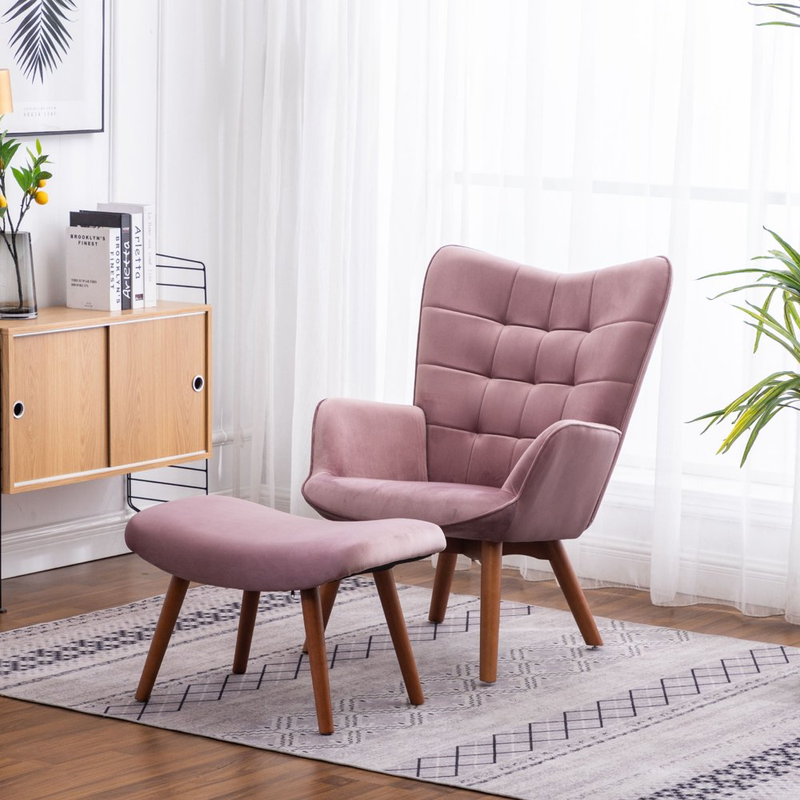 With Ottoman Purple Tufted Velvet Mid-century Modern