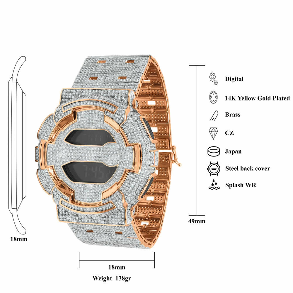Pre-owned G-shock Custom Casio  Rose Gold Simulated Diamondadjustable Band Watch Gd -100