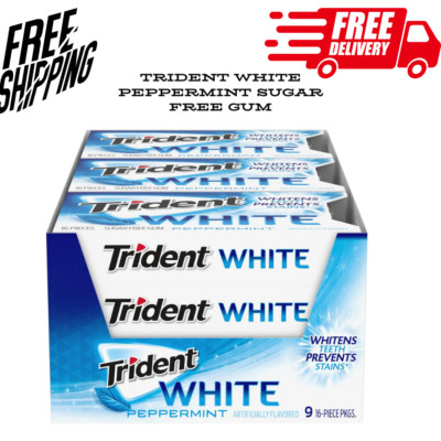 Trident White Peppermint Sugar Free Gum, 16 Count (Pack of 9)