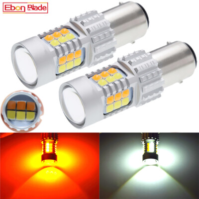 2 x LED 1157 BAY15D White/Amber Dual Color Switchback DRL Turn Siganl Light Bulb