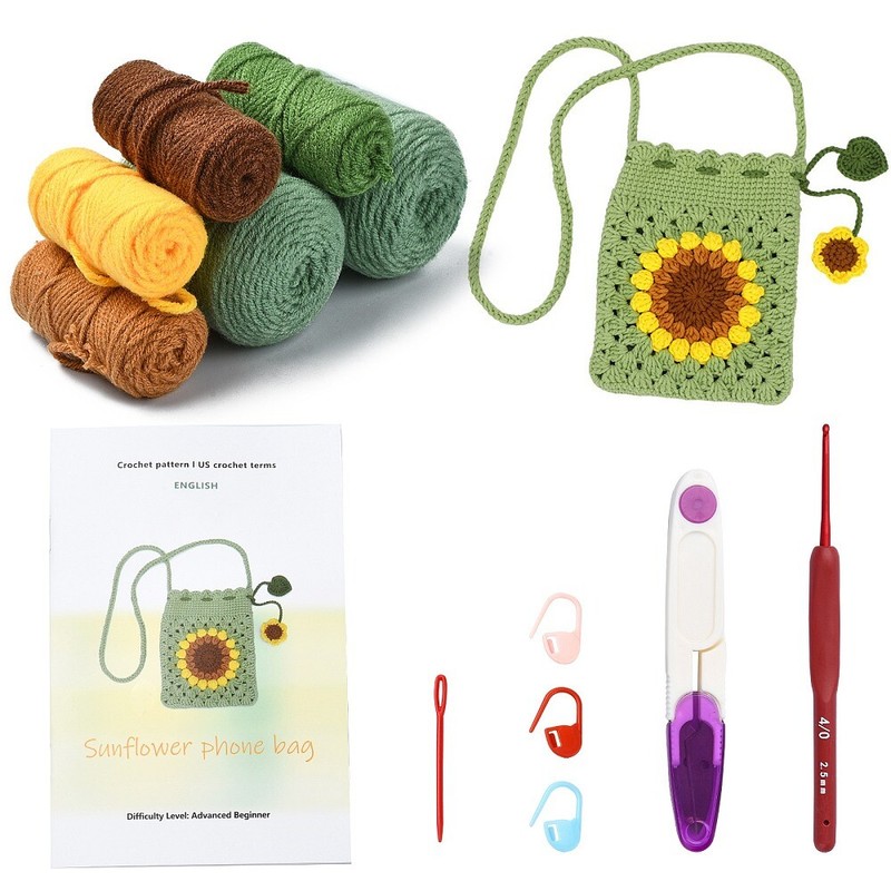 Sunflower DIY Crochet Tote Bag Kit with Tutorial Tool for