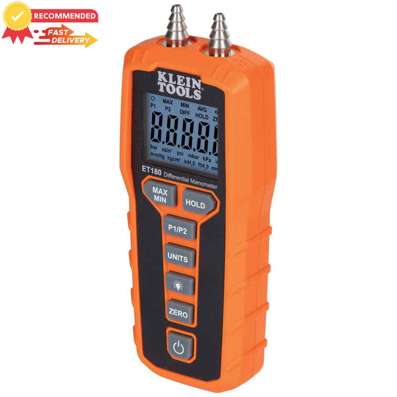 Digital Manometer HVAC Pressure Meter ±60 InH2O Dual-Port, Large LCD Display