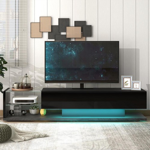 With Media Storage Cabinet For 75" Tv Stand With Led Lights 