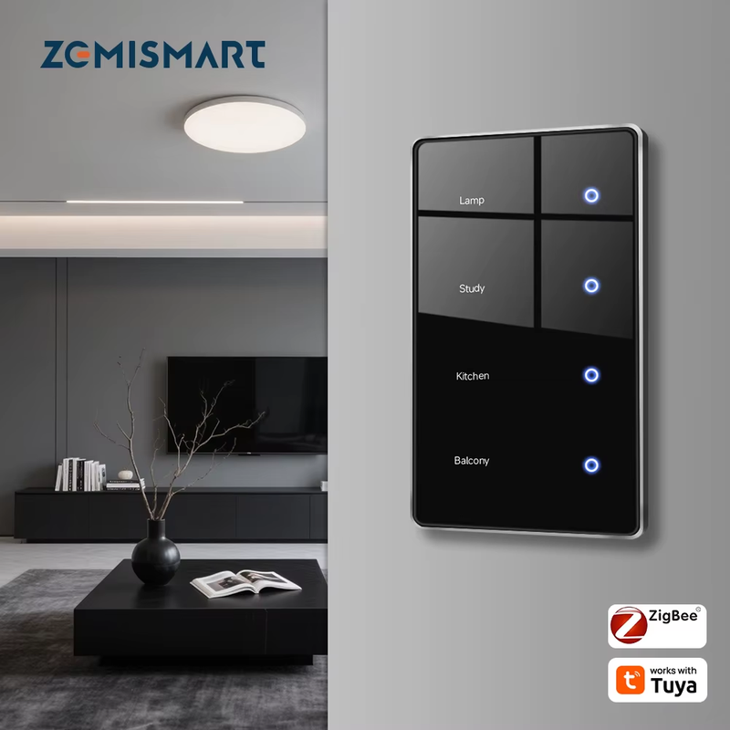 Zigbee DIY Name Switch with Display Screen US Black Touch Panel Light Switch Wor