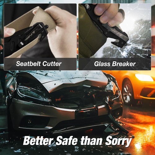 FLISSA Folding Pocket Knife Glass Breaker Seatbelt Cutter Survival Knife w/Clips