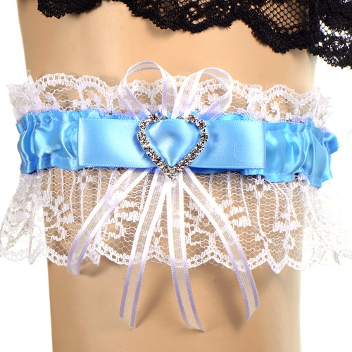 Weißes Braut-Strumpfband Mit Herz-Schmuckstein & Schleife – Für Hochzeit, JGA, Karneval, Kostüm | Einheitsgröße