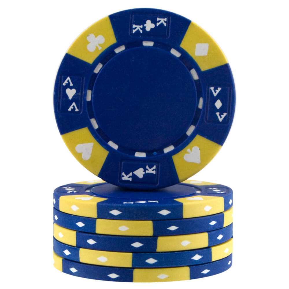 POKER CHIPS 14g TRICOLOUR ACE KING SUITED Black Red Blue Green White