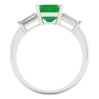 Pre-owned Pucci 1.62 Emerald 3 Stone Simulated Emerald Modern Statement Ring 14k White Gold
