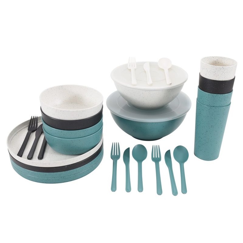 Modern Plastic Dinnerware Set Serving Bowls Dinner Plates In/Outdoor 28-Piece