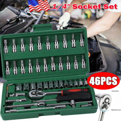 46 Piece 1/4'' Drive Socket Wrench Ratchet Driver Set Screwdriver Tool with Case