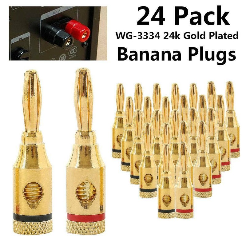 24Pack Nakamichi 24K Gold Plated 4mm Banana Plugs Audio Speaker Connectors 24pcs